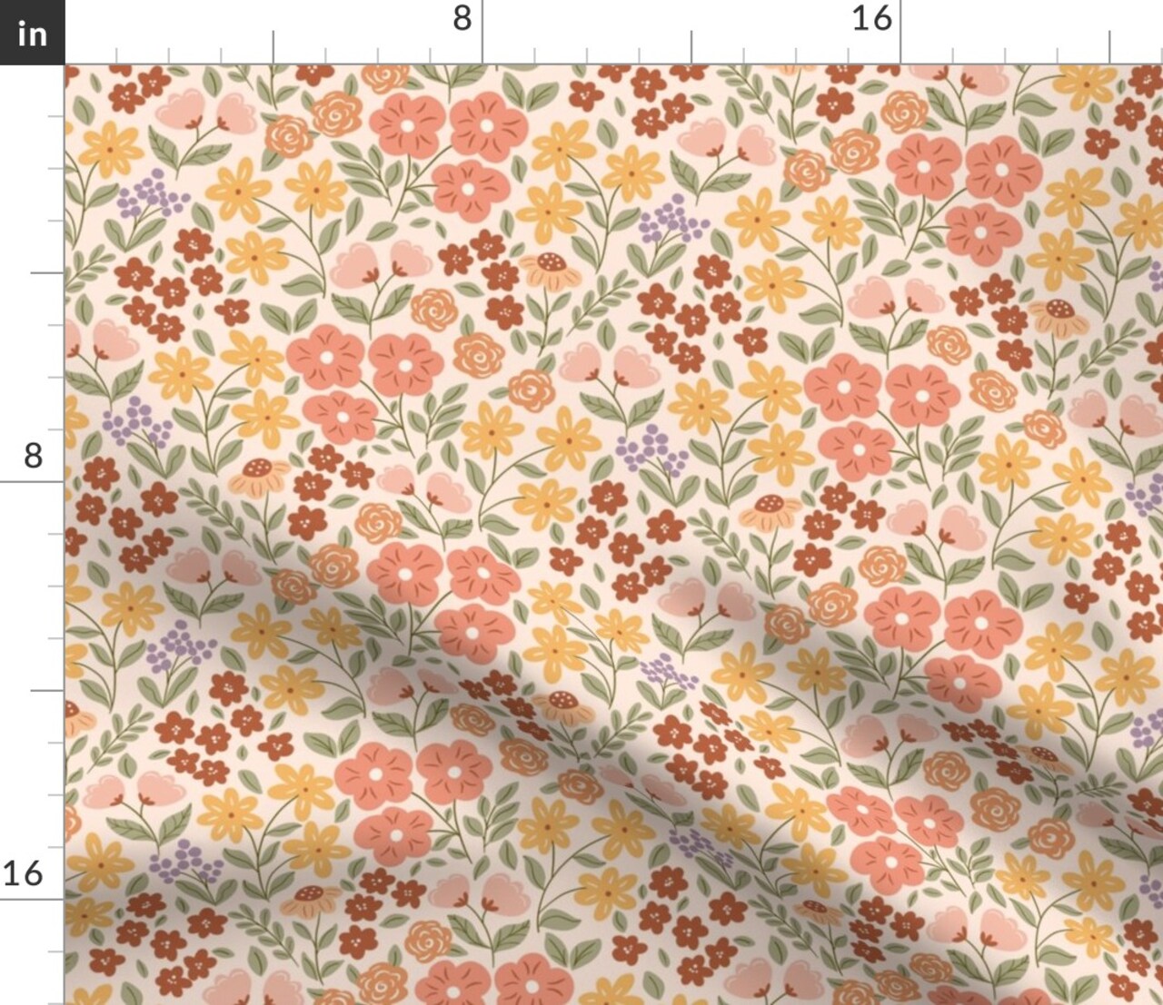 Boho Pink Floral Warm Colors Botanical Garden Bloom Meadow Wildflower Blush Pink Beige Custom Printed Fabric by Spoonflower Various Fabrics by the Yard or Fat Quarter